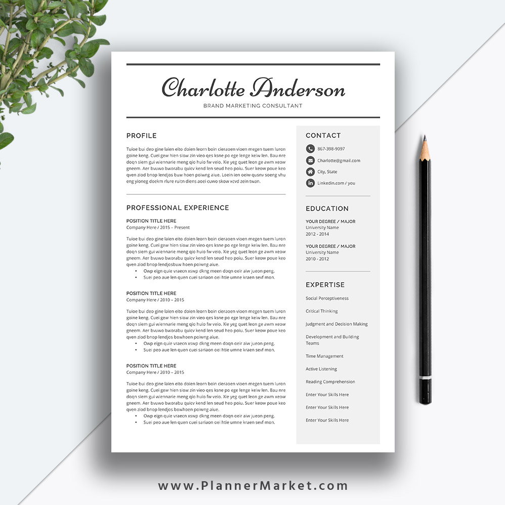 unique resume template  3 page cv template  word  professional modern resume  cover letter