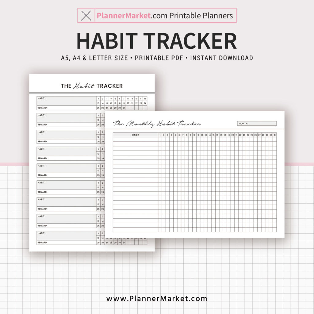 Habit Tracker, Monthly Habit Tracker, A5, A4, Letter Size, Planner