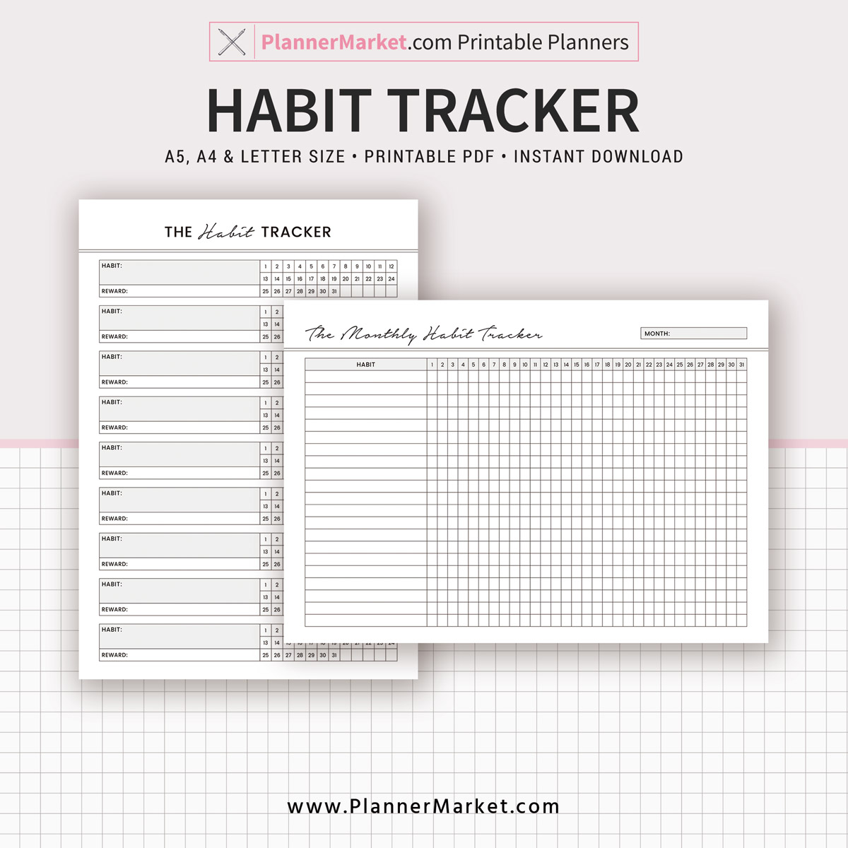 Habit Tracker, Monthly Habit Tracker, A5 Planner Inserts, A4, Letter Size,  Planner Refill, Planner Binder, Planner Pages, Planner Design –