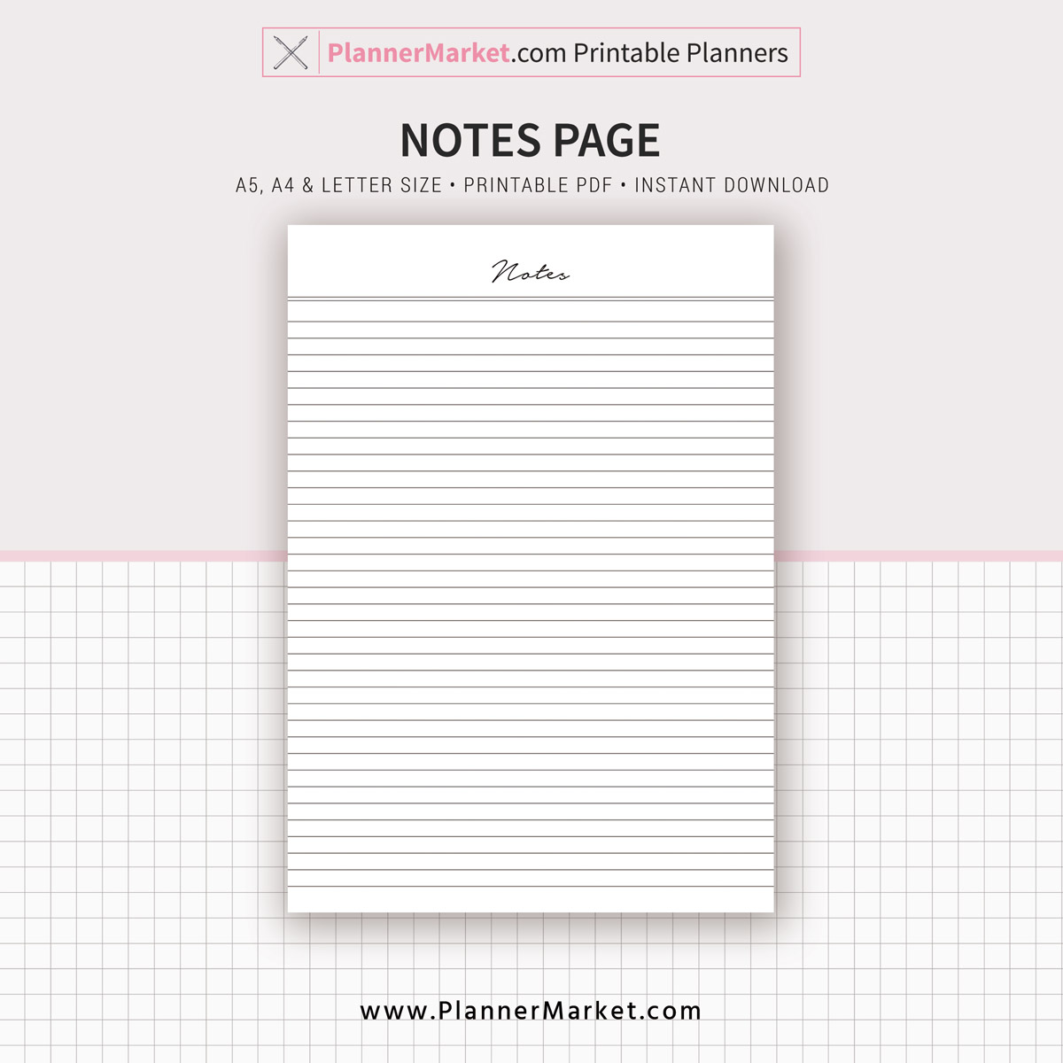 Notes Page, A5, A4, Letter Size, Planner Refill, Planner Binder ...