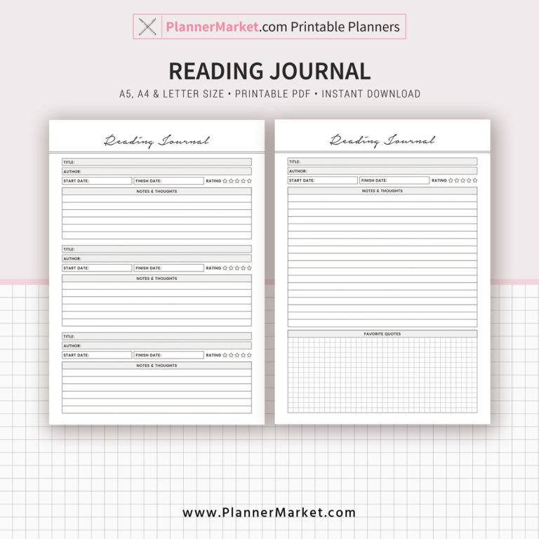Reading Journal, Books To Read, A5, A4, Letter Size, Printable Planner ...