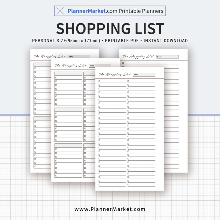Shopping List, Planner Inserts, Personal Size, Planner Refill, Planner