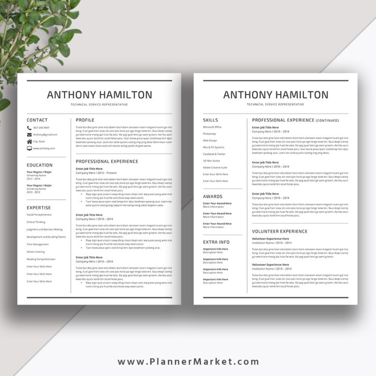 Making Your Resume Cover Letter - Www.PlannerMarket.com Resume Templates Images The ANTHONY Resume 2 Page Resume 738x738 
