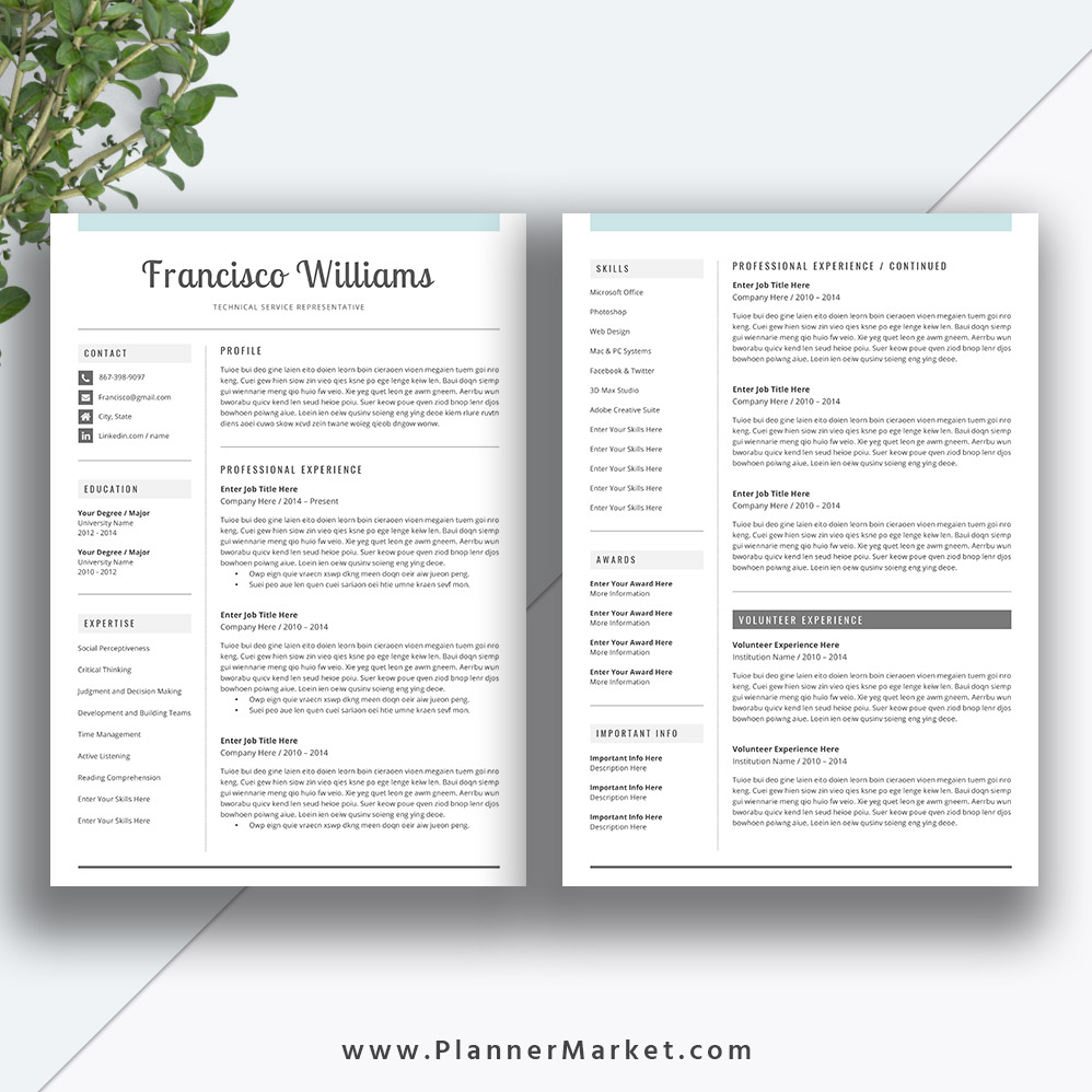 professional resume template  cv template  creative resume design  modern resume  cover letter
