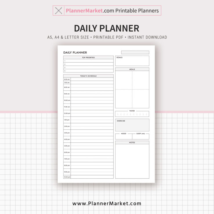 Daily Weekly Monthly Planner, Printable Planner, Filofax A5 Inserts, A5 ...