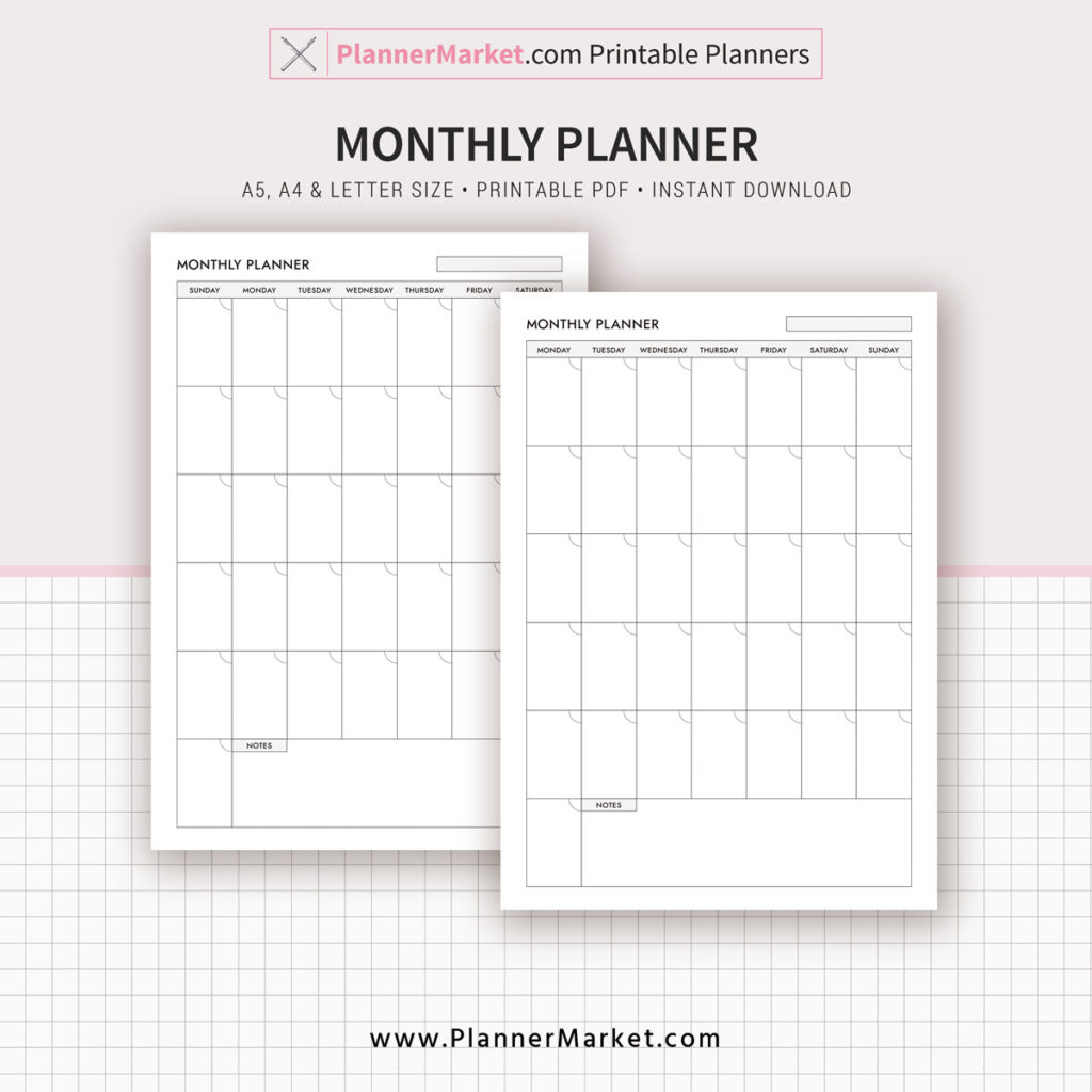 Daily Weekly Monthly Planner, Printable Planner, Filofax A5 Inserts, A5 ...